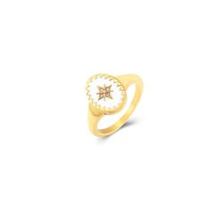 Anillo Acero Dorado Mujer AAZ0003DOEW10 Circonita Enamel Blanco