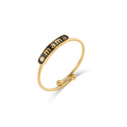Anillo Acero Dorado Mujer AAZ0012DOEN Palabra MAMÁ Enamel Negro