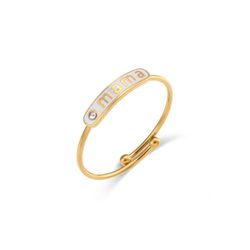 Anillo Acero Dorado Mujer AAZ0012DOEW Palabra MAMÁ Enamel Blanco