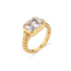 Anillo Acero Dorado Mujer AAZ0020DOXX12 Trenzado Circonitas