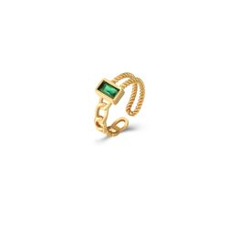 Anillo Acero Dorado Mujer AAZ0024DOZV Abierto Circonita Verde