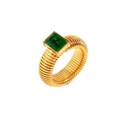 Anillo Acero Dorado Mujer AAZ0025DOZV12 Circonita Verde