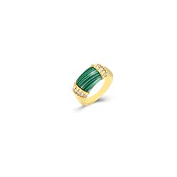 Anillo Acero Dorado Mujer AAZ0032DOMQ12 Enamel Malaquita