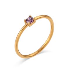 Anillo Acero Dorado Mujer AAZ0034DOAM10 Piedra Nacimiento Febrero Amatista