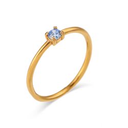 Anillo Acero Dorado Mujer AAZ0034DOAQ10 Piedra Nacimiento Marzo Aquamarina