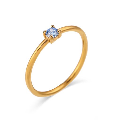Anillo Acero Dorado Mujer AAZ0034DOAQ10 Piedra Nacimiento Marzo Aquamarina
