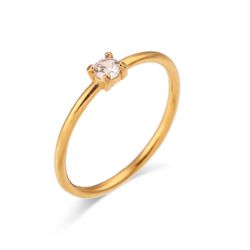 Anillo Acero Dorado Mujer AAZ0034DOCZ10 Abril Piedra Nacimiento Blanca