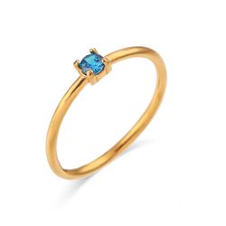 Anillo Acero Dorado Mujer AAZ0034DOZA10 Piedra Nacimiento Diciembre Azul