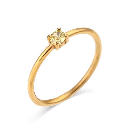 Anillo Acero Dorado Mujer AAZ0034DOZO10 Agosto Piedra Nacimiento Oliva