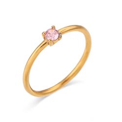 Anillo Acero Dorado Mujer AAZ0034DOZP10 Piedra Nacimiento Octubre Rosa