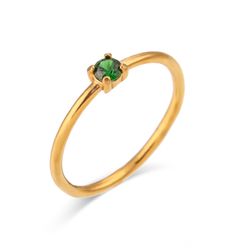 Anillo Acero Dorado Mujer AAZ0034DOZV10 Piedra Nacimiento Mayo Verde