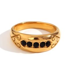 Anillo Acero Dorado Mujer AAZ0036DOBK10 Circonitas Negras
