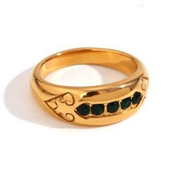 Anillo Acero Dorado Mujer AAZ0036DOZV10 Circonitas Verdes