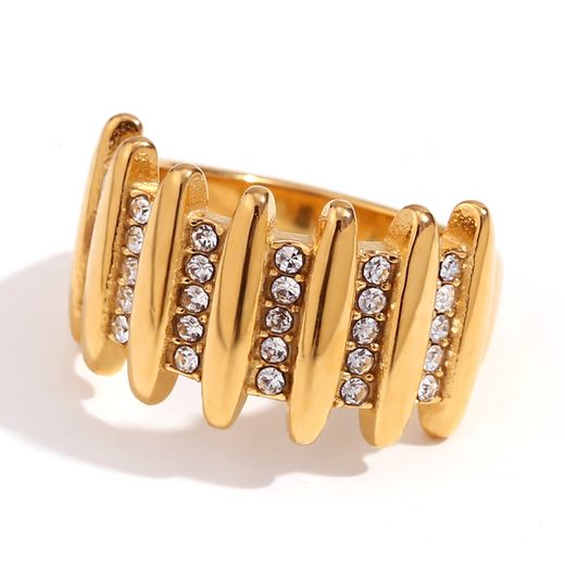 Anillo Acero Dorado Mujer AAZ0046DO10 Circonitas