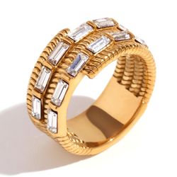 Anillo Acero Dorado Mujer AAZ0047DO10 Circonitas