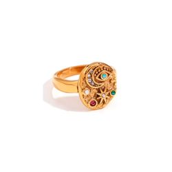 Anillo Acero Dorado Mujer AAZ0049DOVA10 Circonitas Multicolor