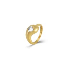 Anillo Acero Dorado Mujer AAZ0053DO12 Corazón Circonita