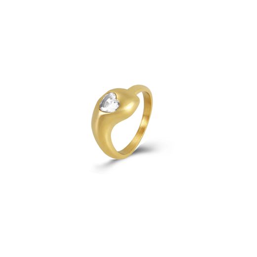 Anillo Acero Dorado Mujer AAZ0053DO12 Corazón Circonita