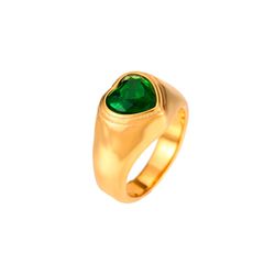 Anillo Acero Dorado Mujer AAZ0064DOZV12 Corazón Circonita Verde