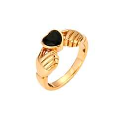 Anillo Acero Dorado Mujer AAZ0066DO12 Corazón Circonita Negra