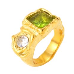 Anillo Acero Dorado Mujer AAZ0068DOZO12 Circonitas Bicolor Verde