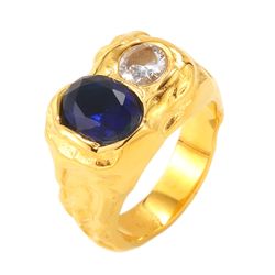 Anillo Acero Dorado Mujer AAZ0069DOZA12 Circonitas Bicolor Azul