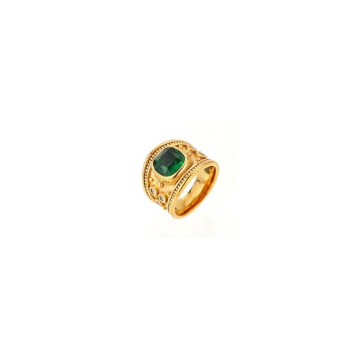 Anillo Acero Dorado Mujer AAZ0070DOZV12 Circonita Verde