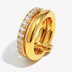 Anillo Acero Dorado Mujer AAZ0073DO12 Doble Banda C. Circonitas