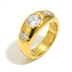 Anillo Acero Dorado Mujer AAZ0075DO12 Soles Circonitas