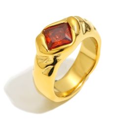 Anillo Acero Dorado Mujer AAZ0077DO12 Circonita Rubí