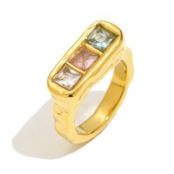 Anillo Acero Dorado Mujer AAZ0078DO12 Circonitas Multicolor