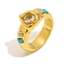 Anillo Acero Dorado Mujer AAZ0079DO12 Circonitas Multicolor