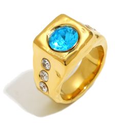 Anillo Acero Dorado Mujer AAZ0080DO12 Martillado C. Circonitas Azules