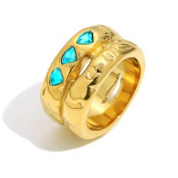 Anillo Acero Dorado Mujer AAZ0083DOZA12 Martillado C. Circonitas Azules