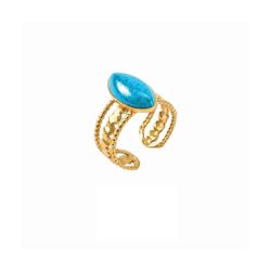 Anillo Acero Dorado Mujer R50006GP Calado C. Óvalo Piedra Azul
