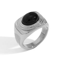 Anillo Acero Mujer AAM0047RHOX12 Piedra Sintética Onix Negro