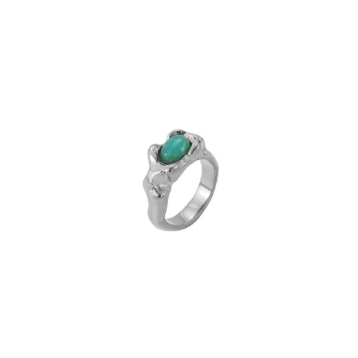 Anillo Acero Mujer AAM0057RHAZ12 Martillado C. Piedra Mineral Amazonita