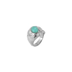 Anillo Acero Mujer AAM0058RHAZ12 Martillado C. Piedra Mineral Amazonita