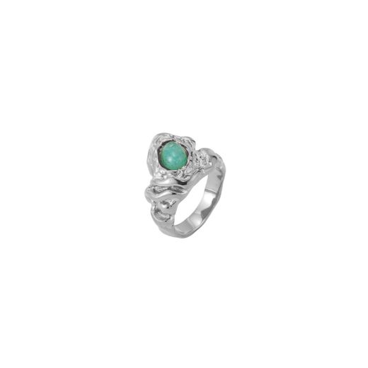 Anillo Acero Mujer AAM0059RHAZ12 Martillado C. Piedra Mineral Amazonita