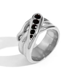Anillo Acero Mujer AAZ0035RHBK10 Serpiente Circonitas Negras