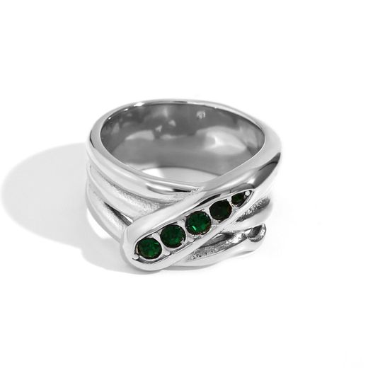 Anillo Acero Mujer AAZ0035RHZV10 Serpiente Circonitas Verdes