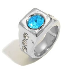 Anillo Acero Mujer AAZ0080RH12 Martillado C. Circonitas Azules