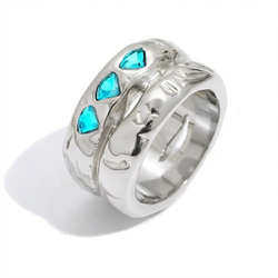 Anillo Acero Mujer AAZ0083RHZA12 Martillado C. Circonitas Azules