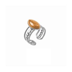 Anillo Acero Mujer R50007 Calado C. Óvalo Piedra Naranja