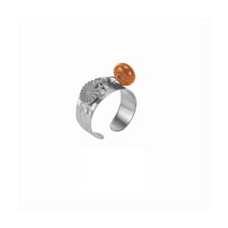 Anillo Acero Mujer R50010 Bola Naranja C. Círculo En Brillo