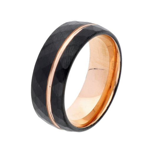 Anillo Alianza Tungsteno Liska Hombre MSR004H Negro Bicolor Dorado