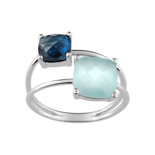 Anell Blanc 18kts Joelli (18)S35.03204 Duetto London Blue Calcedònia Verd