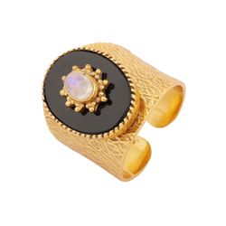 Anillo Bronce Dorado Mujer ABM0002DOOXXX Abierto Piedra Mineral Onix negro