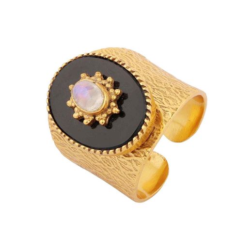 Anillo Bronce Dorado Mujer ABM0002DOOXXX Abierto Piedra Mineral Onix negro