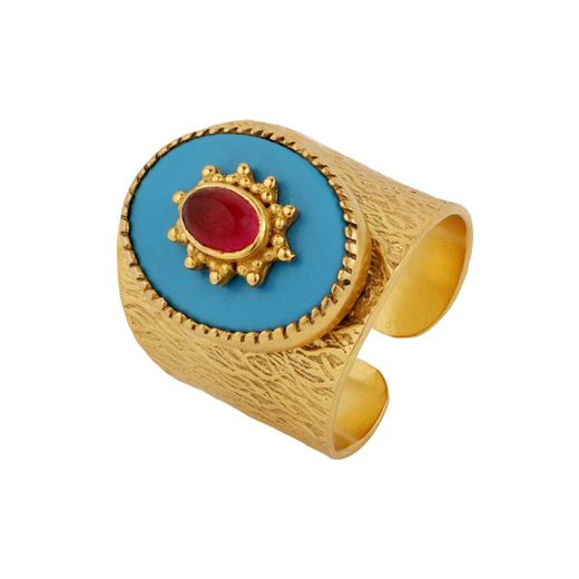 Anillo Bronce Dorado Mujer ABM0002DOTUXX Abierto Piedra Mineral Turquesa